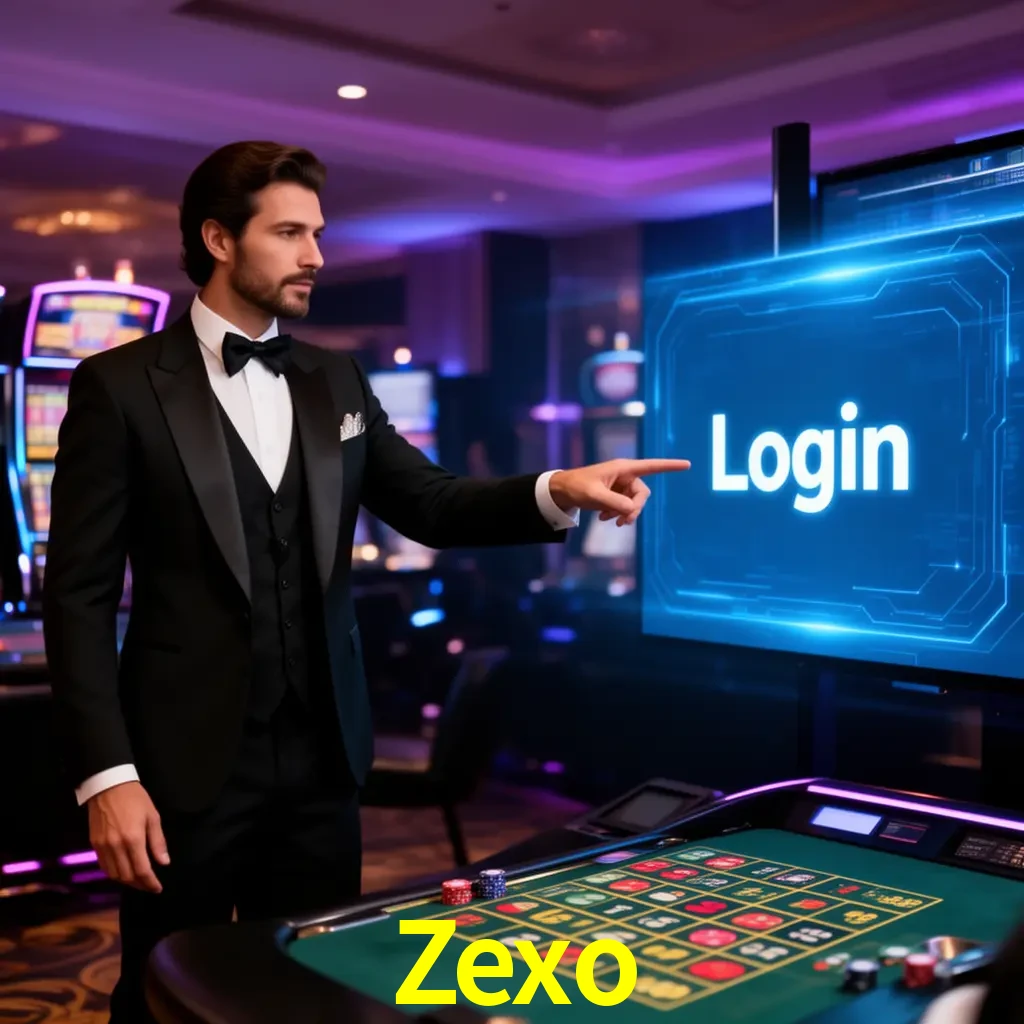 Zexo Login - OTP, cuenta y soporte Pantalla Zexo Login con OTP, contraseña, cuenta segura y soporte móvil